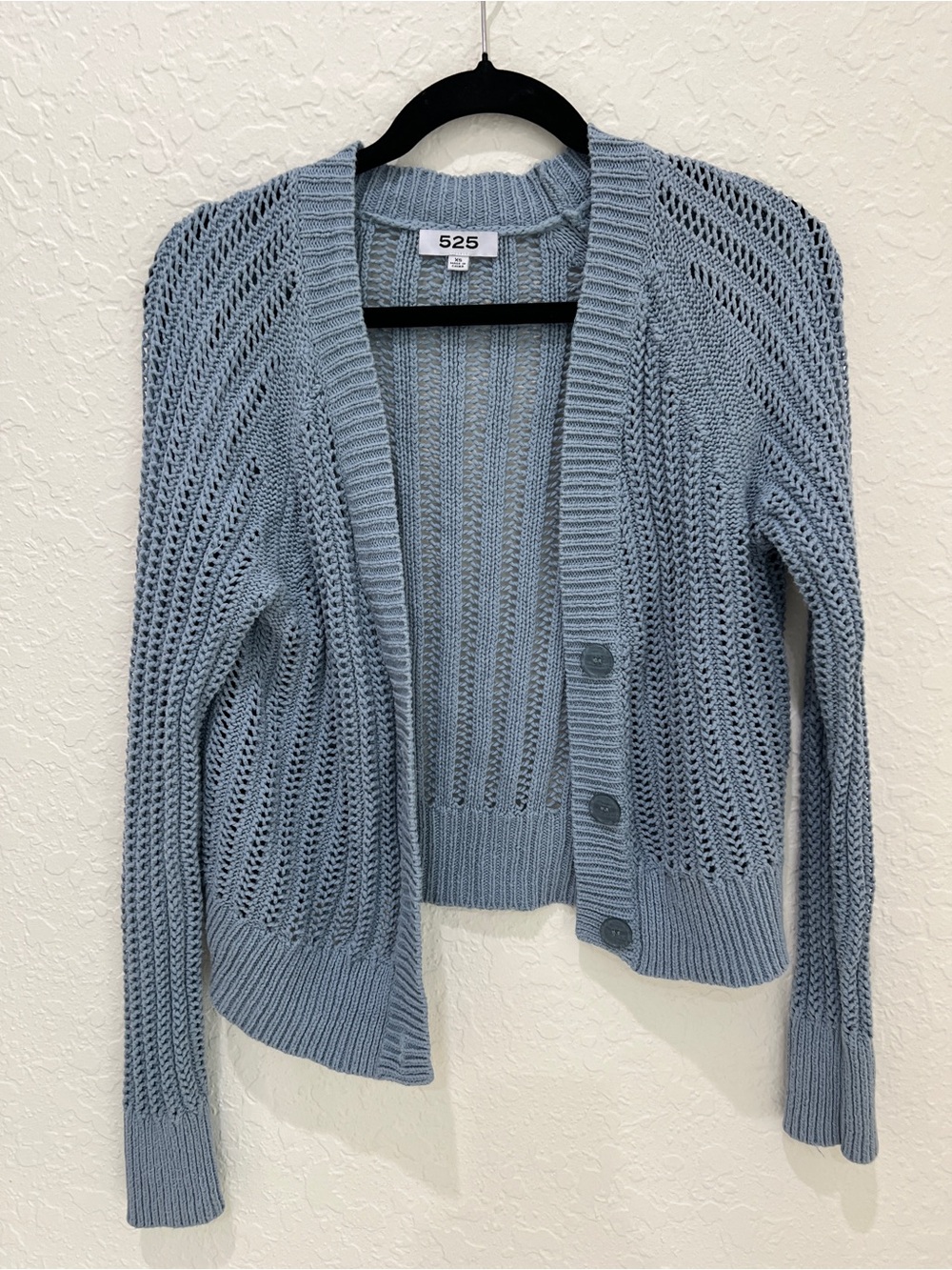 525 America Dusty Blue Open Weave Cardigan